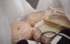 I bought chunky yarn this time so that she could hand make a blanket herself for keeps.